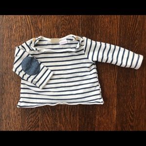 Zara striped top with boatneck and elbow patches